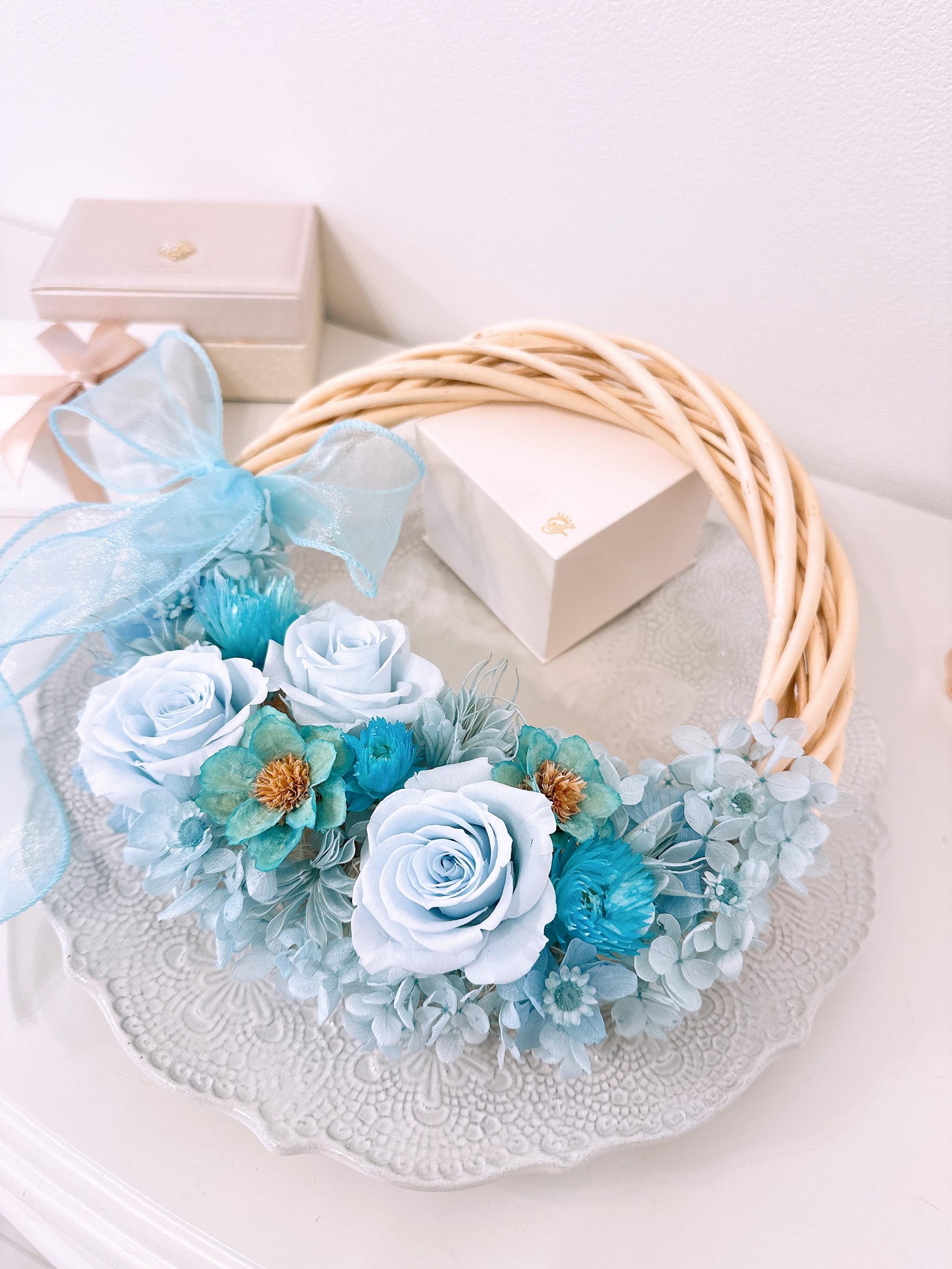 【ハーフリース】ブルー 青 夏色 バラ アジサイ ギフト 結婚 新築 誕生日 長寿 開店祝 お見舞い プリザーブド | 9枚目